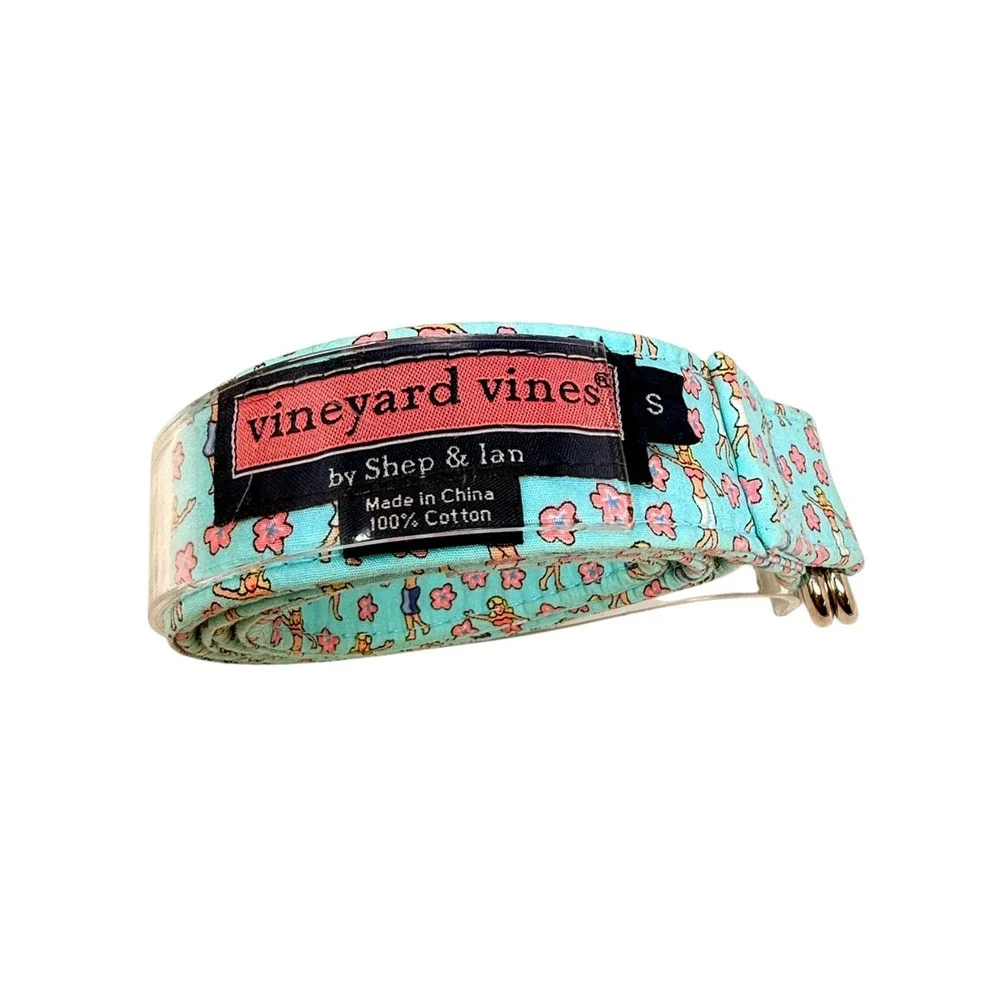 Vineyard Vines Womens Hula Girl Hibiscus D-Ring Belt Turquoise Blue Cotton Small